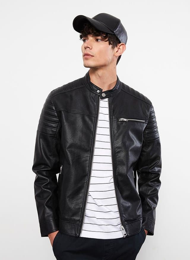 slim-fit-stand-collar-men's-leather-look-coat