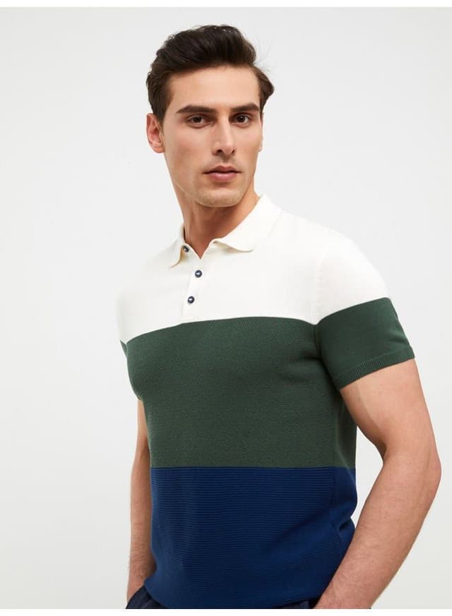 polo-collar-short-sleeve-color-block-men's-knitwear-sweater