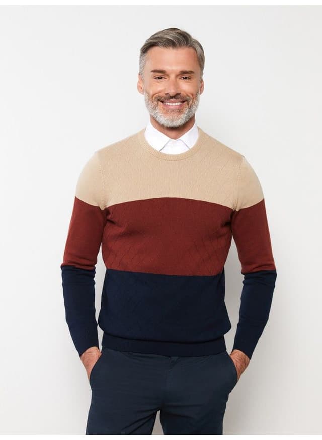 crew-neck-long-sleeve-men's-tricot-sweater-with-color-block